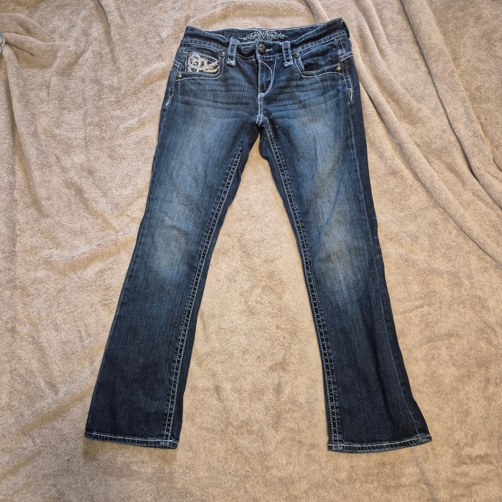 Maurices Premium Silver Edition Bootcut Jeans Dark Wash Embroidered 7/8 Short